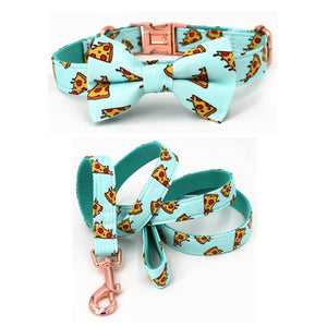 Mint Pizza Pattern BOWTIE COLLAR AND LEASH